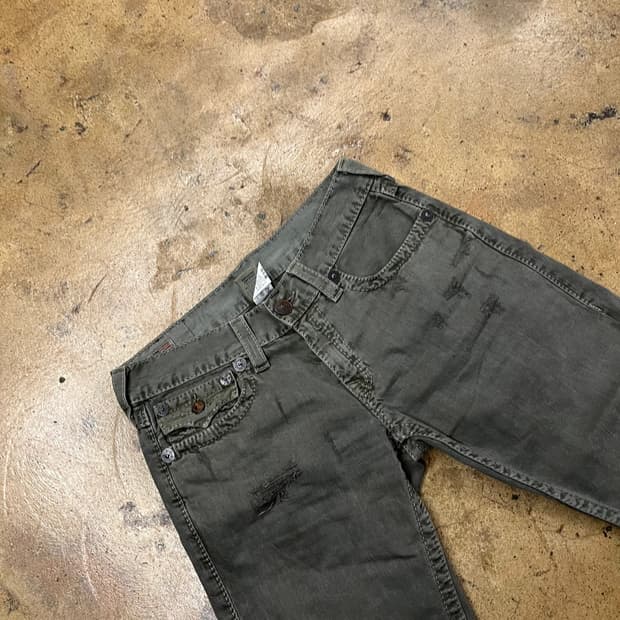 [정품/31] 트루릴리젼 데님 팬츠 카키 데미지진 b14