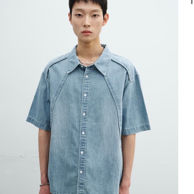 미나브 린넨 데님 하프 셔츠