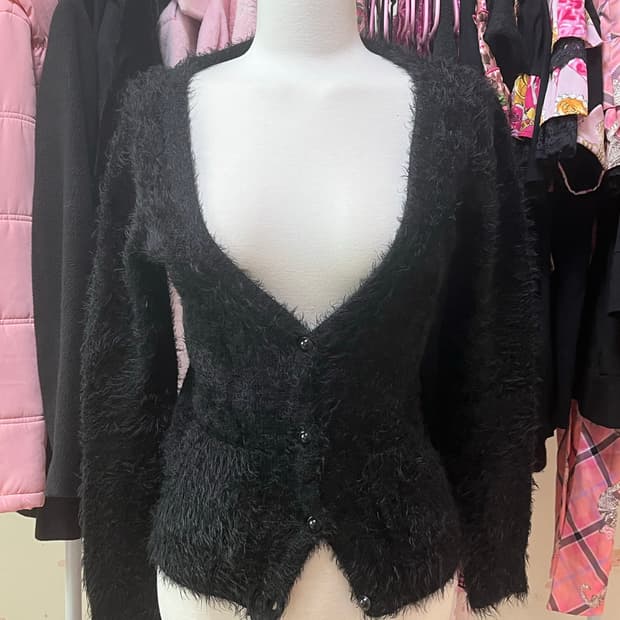 갸루 퍼 블랙 가디건