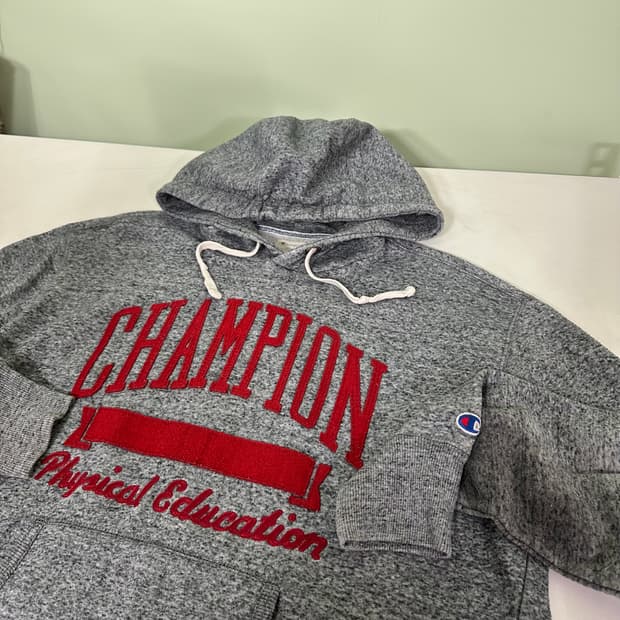 M 챔피온 나염진그레이 빅패치로고 폴리코튼 후드티