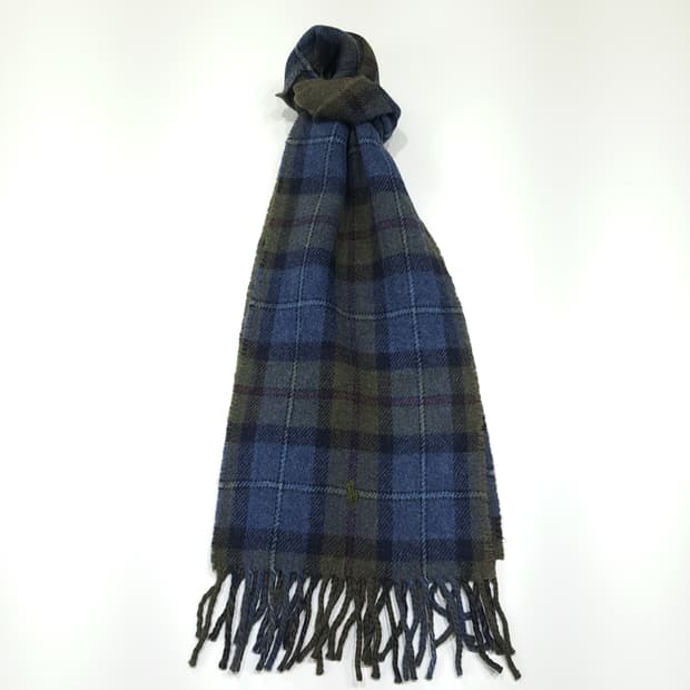 MX331 폴로 랄프로렌 타탄체크 그레이 양면 버진울 목도리 머플러