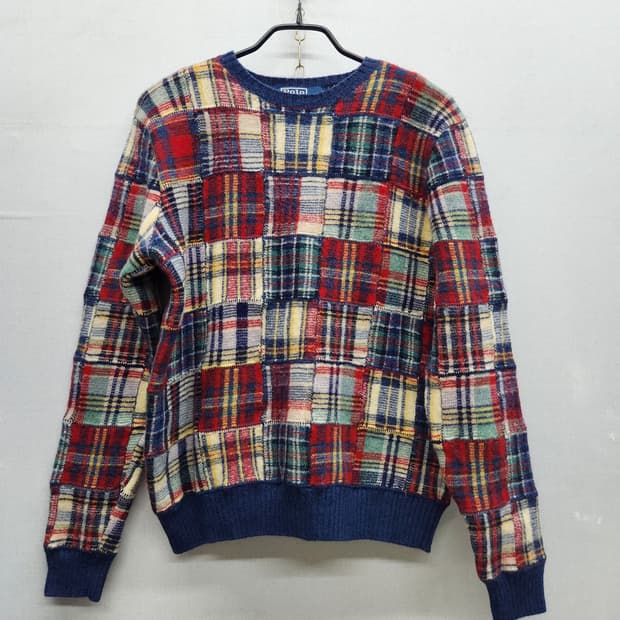 폴로랄프로렌 타탄체크 패치워크 빈티지 니트 M(M)