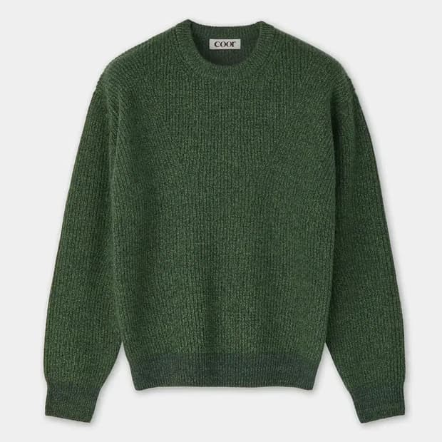 쿠어 캐시팝 트위드 크루넥 니트 펀그린 L