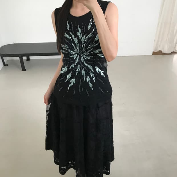 vintage beads black sleeveless
