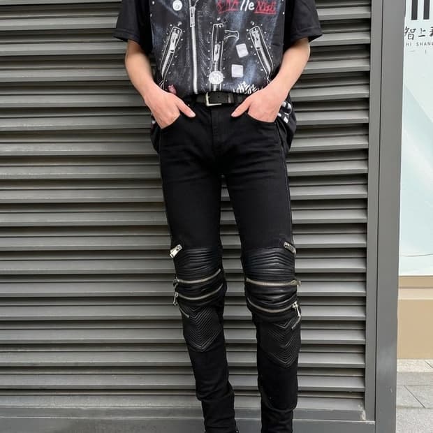 99%is  리얼  레더자켓 3D 디지털프린트 매쉬반팔티