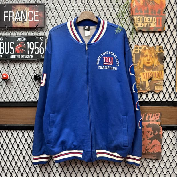 00s 리복 X NFL 뉴욕 자이언츠 집업 바시티자켓 블루