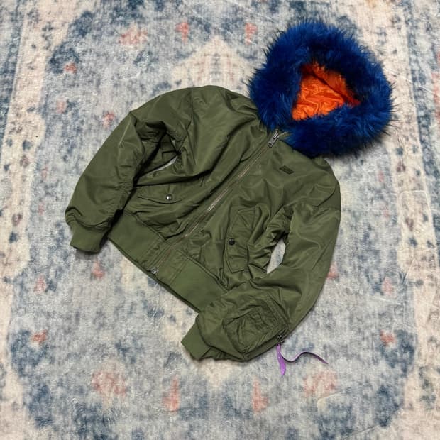 X-girl blue trimming fur ma-1 jacket