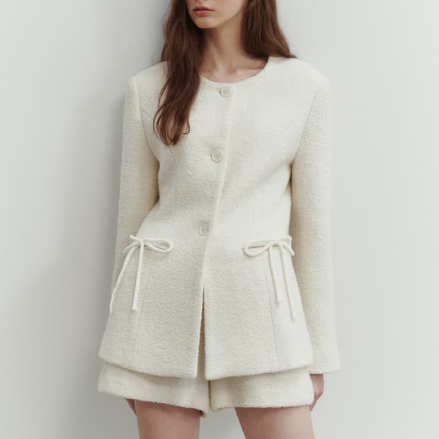 더티스 포켓 리본 디테일 트위드 자켓 아이보리