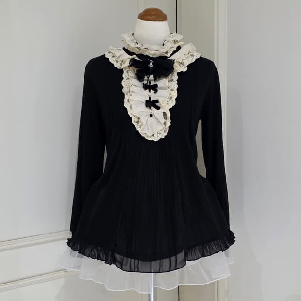 엑시즈팜 일본빈티지)고딕로리타st 레이스 리본 프로치 로맨틱프릴 블라우스