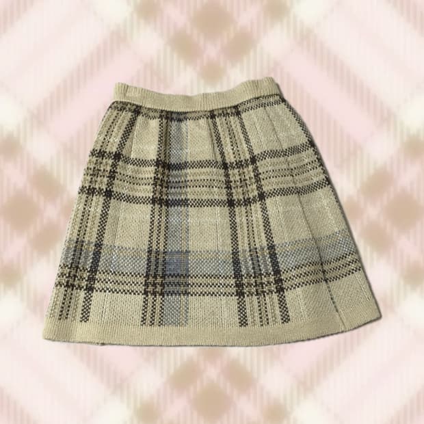 라떼 체크 니트 스커트 치마 히메 갸루 러블리 로걀 모리 니혼진 빈티지