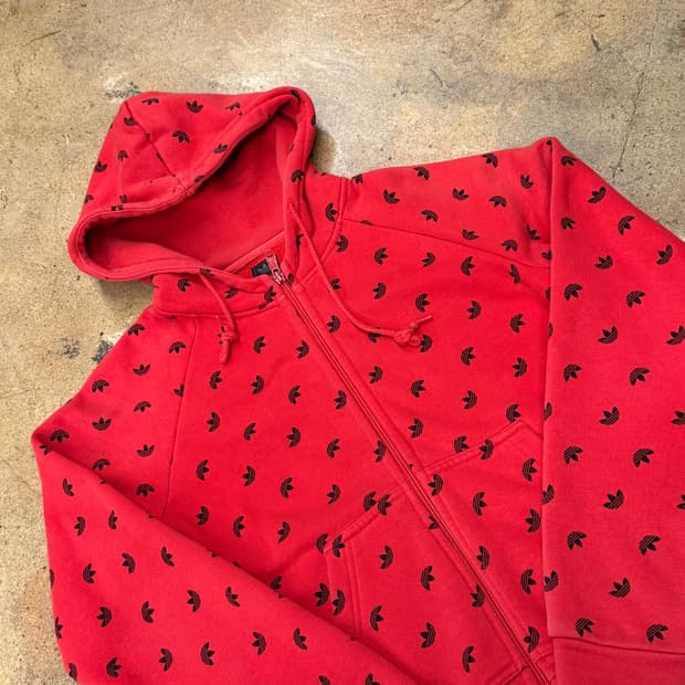 아디다스 파이어버드 패턴 도트 오렌지 레드 후드집업 38