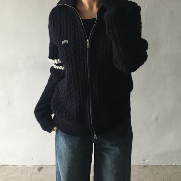 라코스테 로고 니트집업