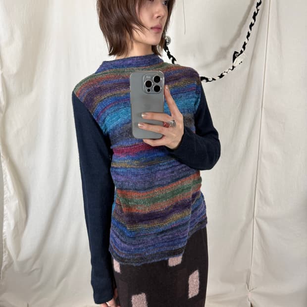 레인보우 니트 탑