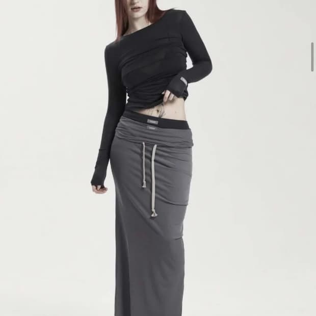 ODOR 오도어 져지 셔링 스커트 그레이