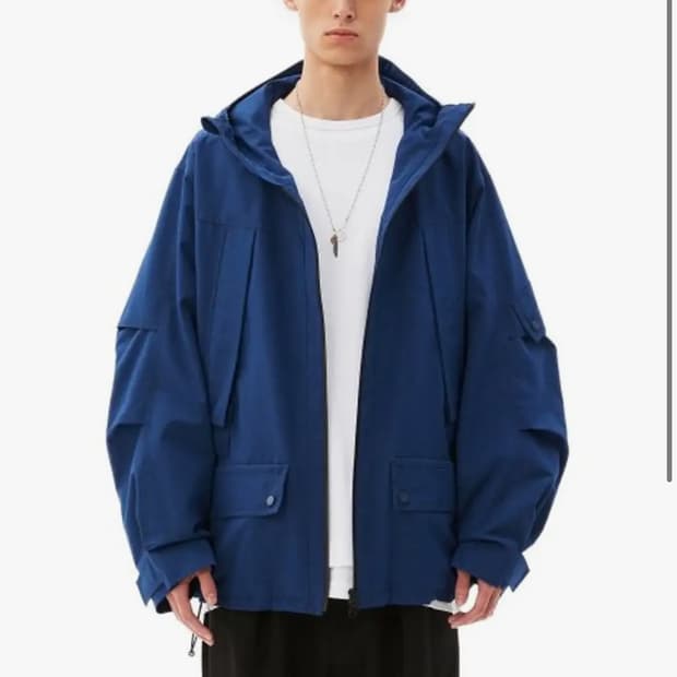 일꼬르소 오버핏 블루 테크 후드집업 바람막이