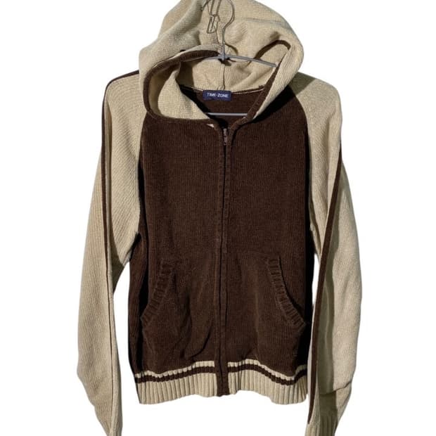 time-zone 니트 후드 집업