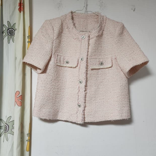 핑크 트위드 반팔 자켓 66