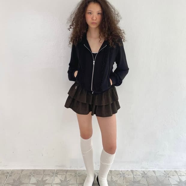 losesleepover Frill logo hoodie zip-up 