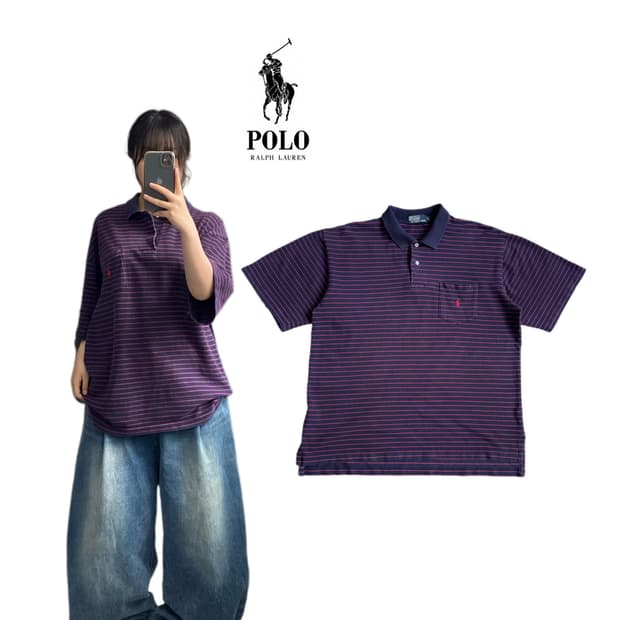 폴로 XL 포니 PK 스트라이프 카라 반팔 티셔츠 
