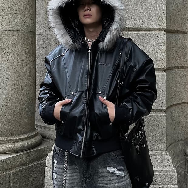 비엑세스 퍼자켓 [DARKFOG] Faux Leather Jacket