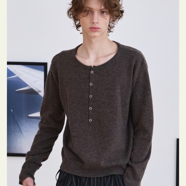 웨이비니스 / 로우 타이드 헨리넥 니트 (브라운) / 2