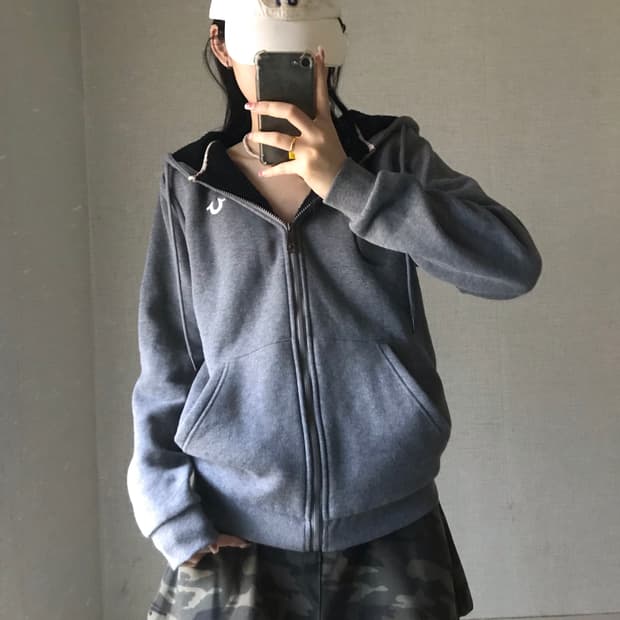 트루릴리젼 그레이 퍼후드집업