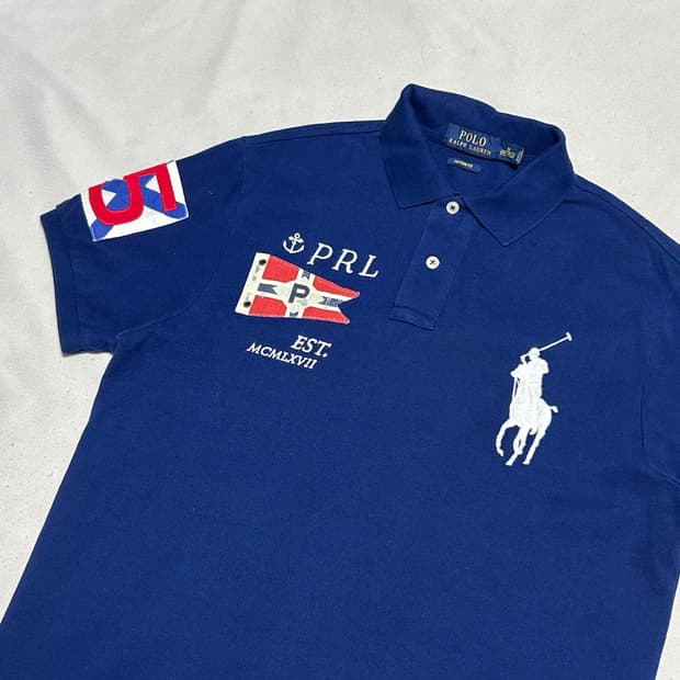 M 폴로랄프로렌 커스텀핏 빅포니 블루 카라 반팔티