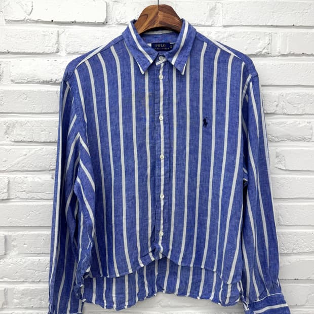 폴로 블루 스트라이프 린넨 셔츠