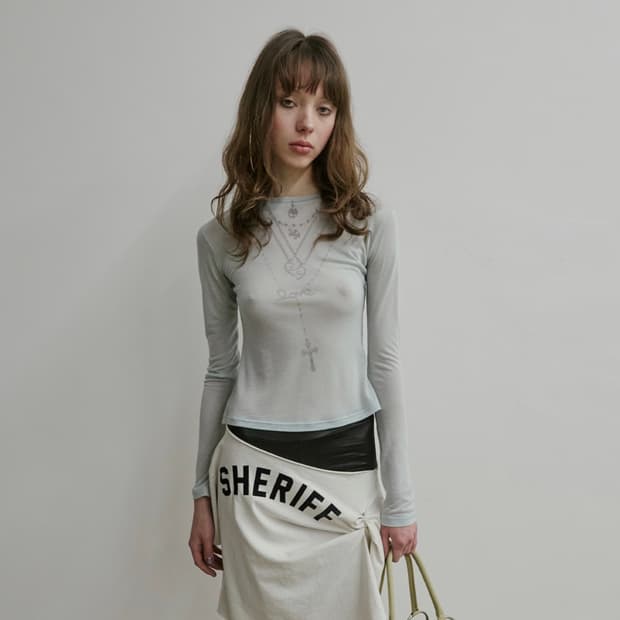 스컬프터 faux necklace tee pale blue m