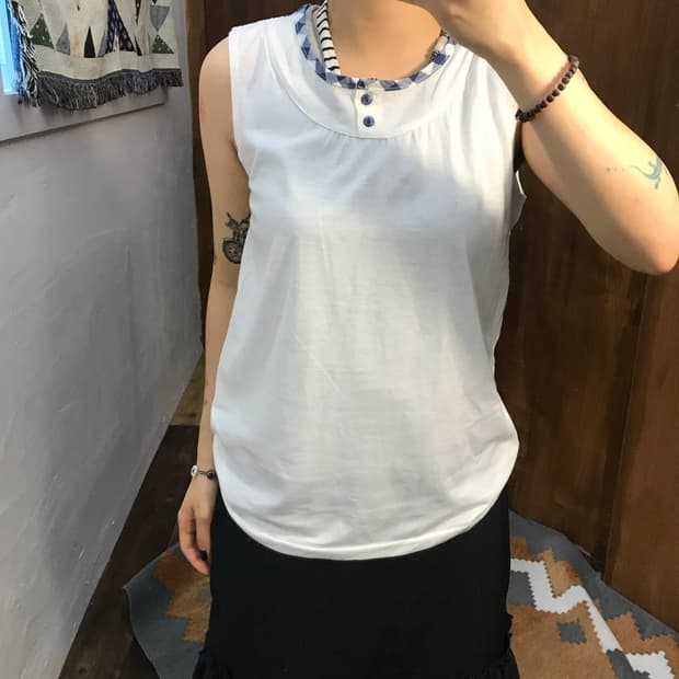 제페니즈 빈티지 체크 디테일 슬리브리스 (Z1245)