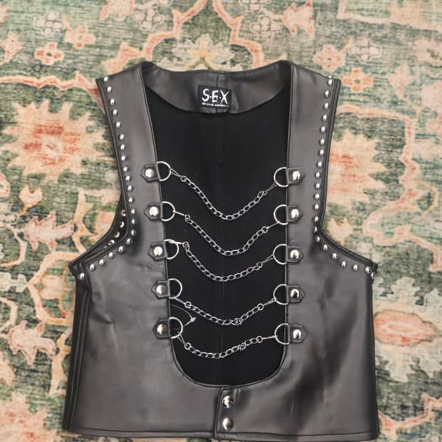 일본 빈티지 펑키 가죽체인조끼