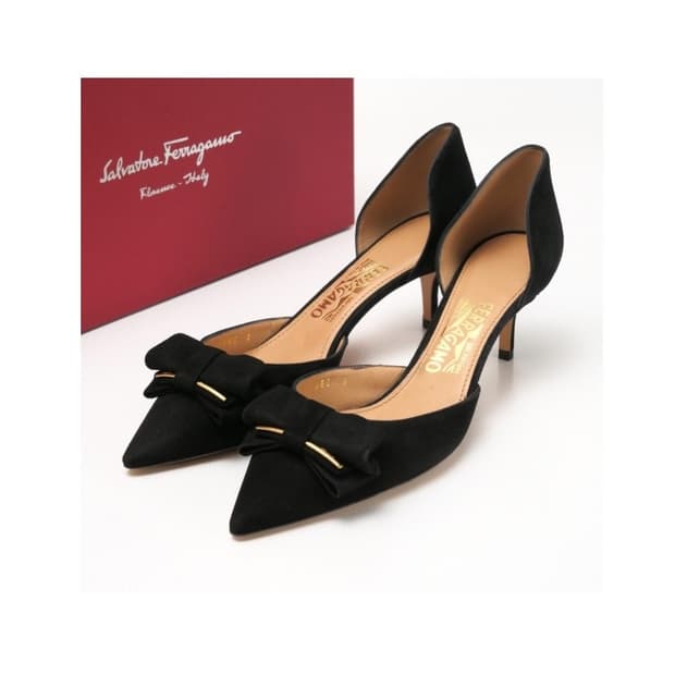 페라가모 리에타 (거의 새상품) / 스웨이드 블랙 Size 6 1/2
