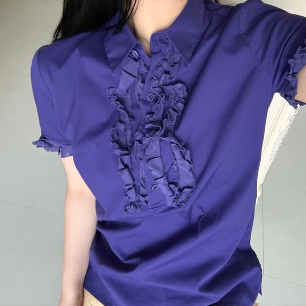 theory) ruffle front blouse