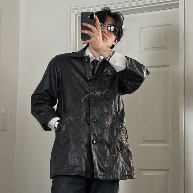 니들워크 레더 자켓 소가죽 100%