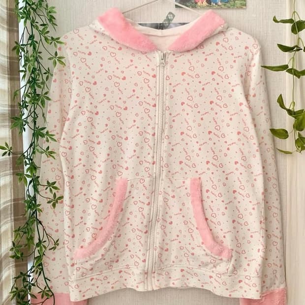 핑크 하트 퍼 후드집업