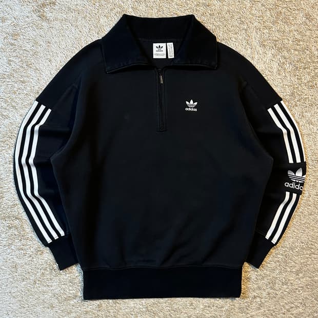 아디다스 ADIDAS 락업 하프 반집업 맨투맨 블랙