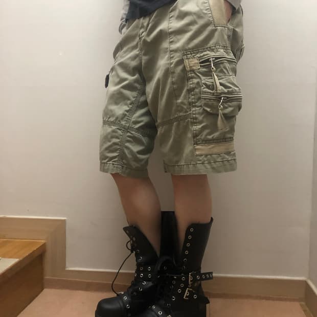 빈티지 카키 카고 버뮤다 팬츠