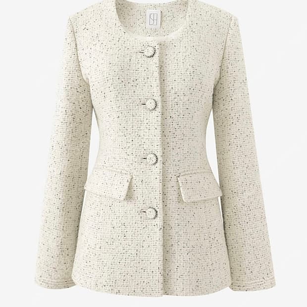 비아 스쿱넥 재킷 / 블랙믹스 / 미디기장