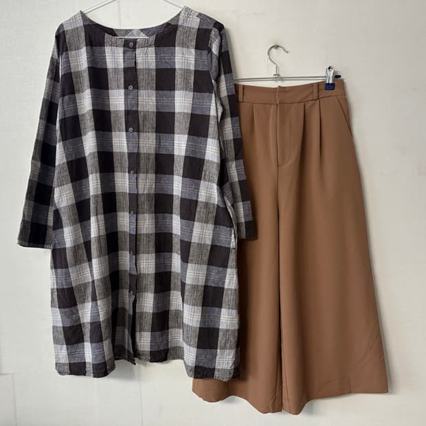 체크 원피스 아우터+치마바지
