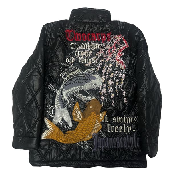 JPN Vintage 자수백로고 블랙퀄팅패딩 M