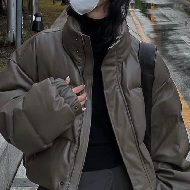 트리밍버드 레더패딩 모카그레이