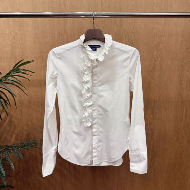 랄프로렌 긴팔 셔츠 프릴 블라우스 히든버튼 디테일 클래식 화이트