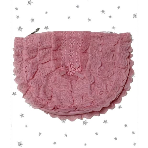 갸루 핑크 레이스 라운드 파우치