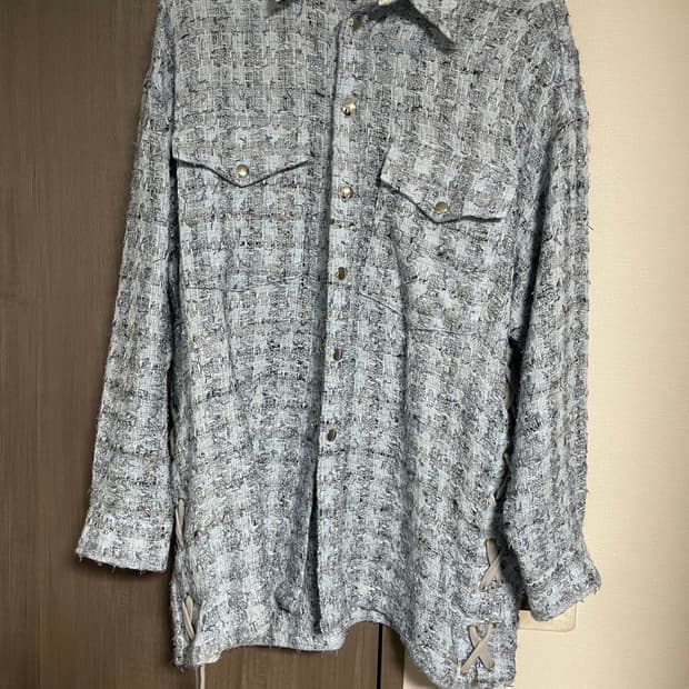 Faith connexion 남성 트위드 블루 셔츠 오버핏