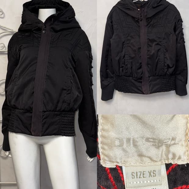 DIESEL black geometric pocket hood 패딩