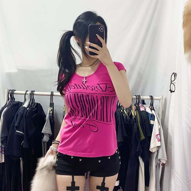 [AXXS] 갸루 핫핑크 반팔