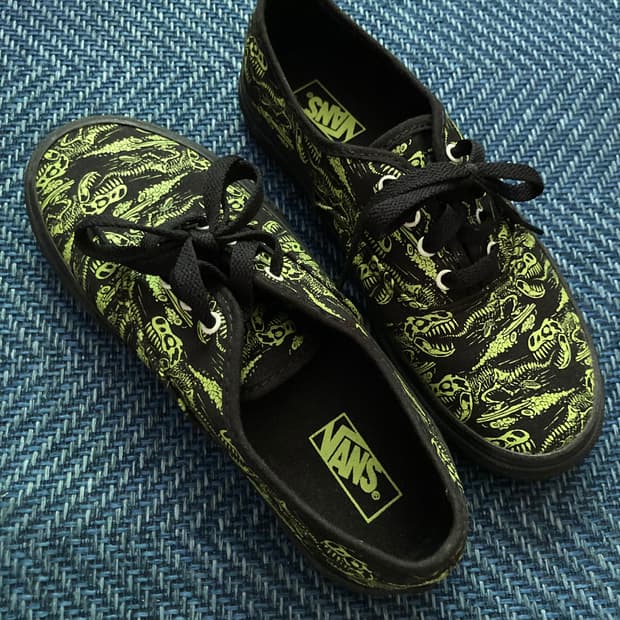 빈티지 Vans 반스 어센틱 레어 네온 공룡 패턴 스케이트보드 스니커즈 