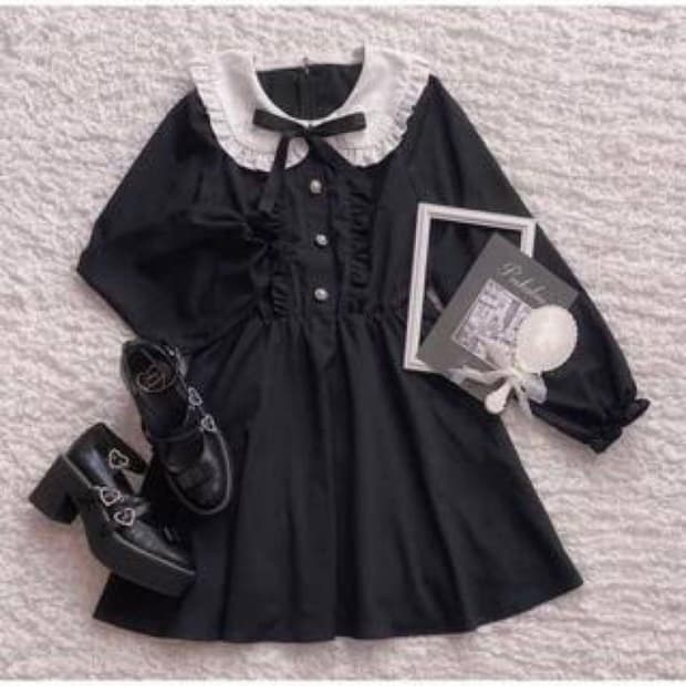 허니시나몬 일브)지뢰계 갸루공겜여주 고딕로리타 일본빈티지 블랙프릴 원피스