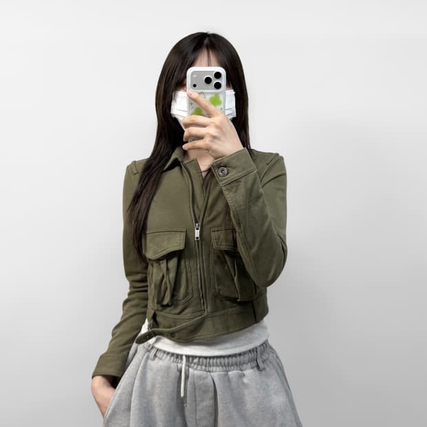 디젤 Diesel 크롭 스웻 자켓 카키