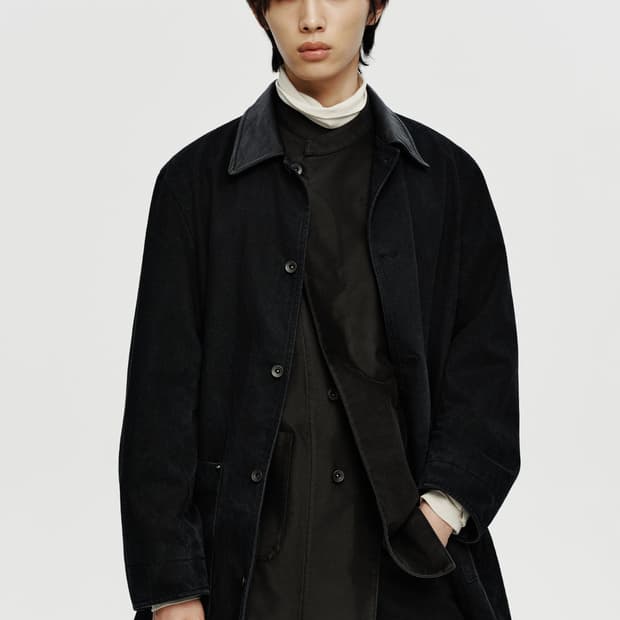 [M] 유스 레더 카라 데님 하프 코트